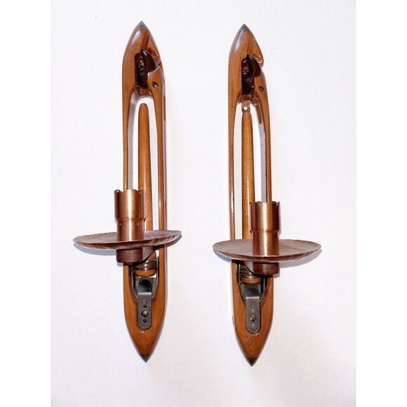 Other - Vintage Wooden Textile Mill Weaving Loom Shuttlecock wall Candlestick Holders